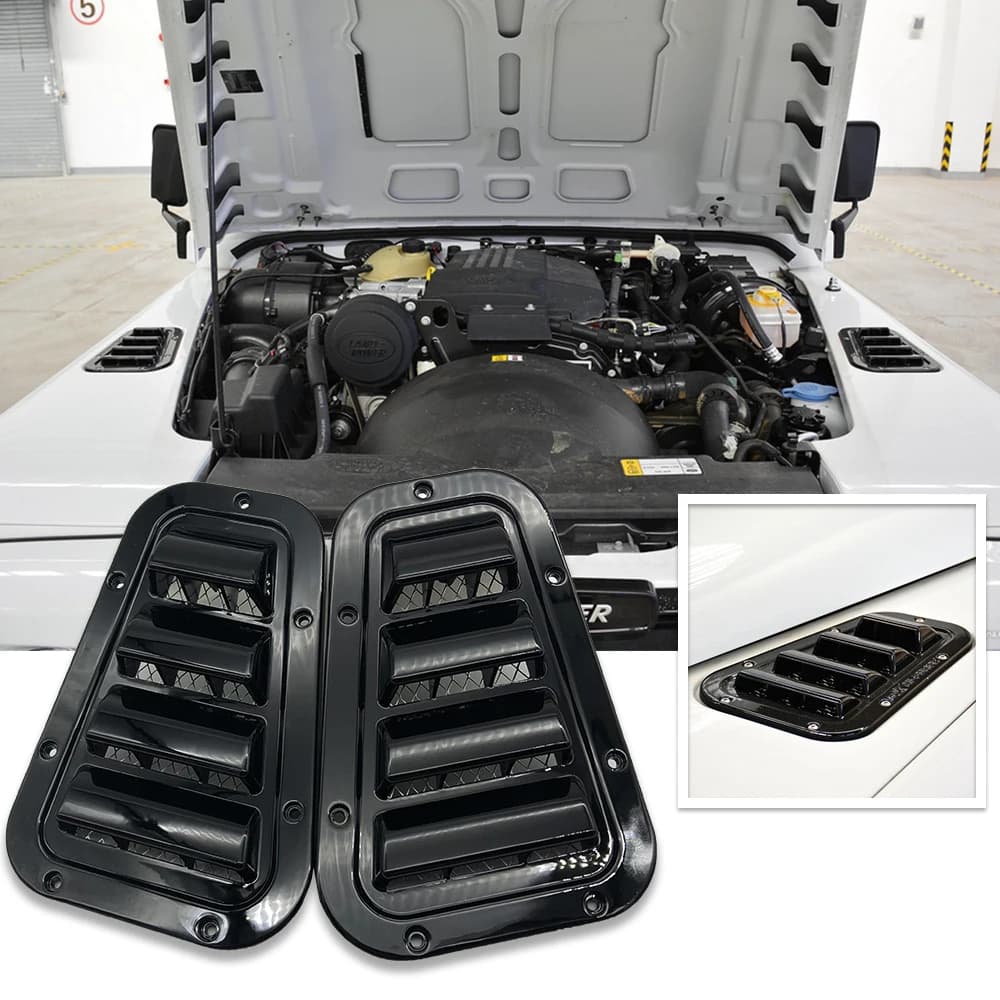 2 pcs Car Decorative Front Hood Bonnet Side Trim Cover Steel Air Flow Intake Scoop Vent Snow Cover for Land Rover Defender