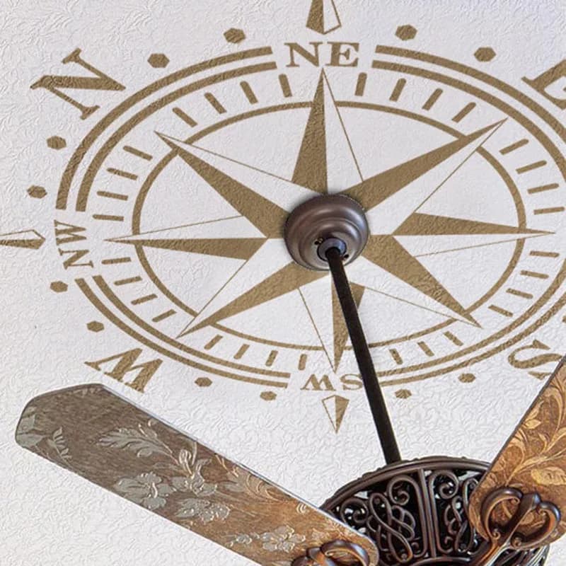 Large Ceiling Compass Ocean Wall Sticker Bedroom Living Room  Nautical Beach Compass  Copper Lamp Chandelier Wall Decal Vinyl
