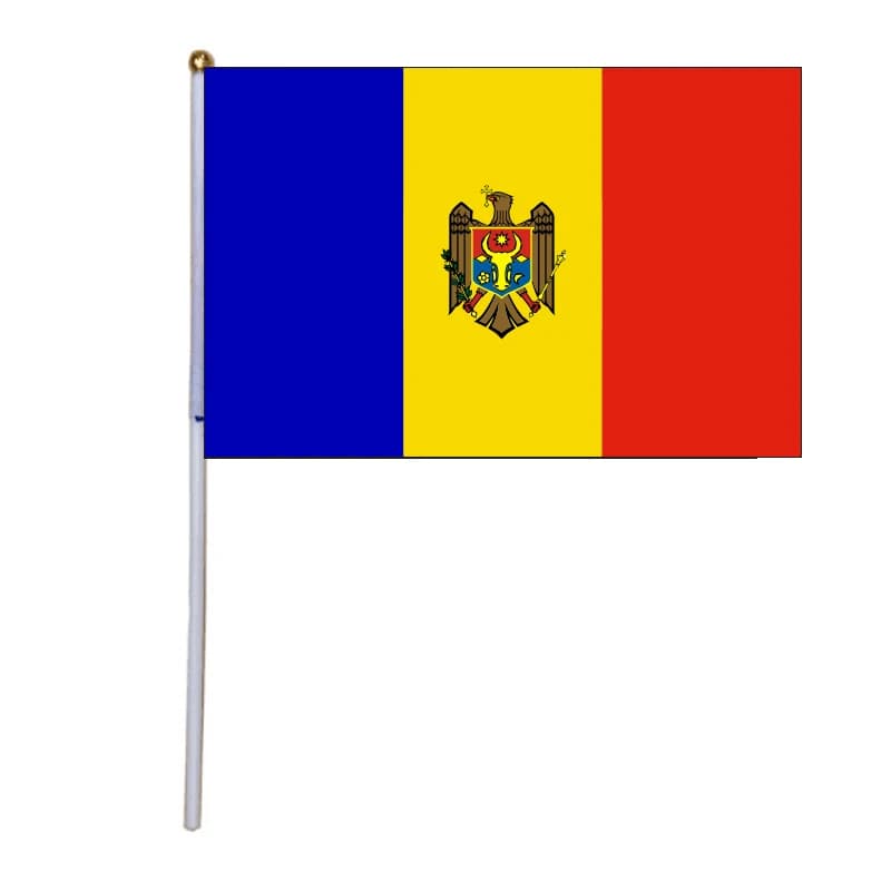 free  shipping  xvggdg  100pcs 14 * 21cm National Flag  Moldova   hand  flags  with plastic flagpole Polyester Printing flag