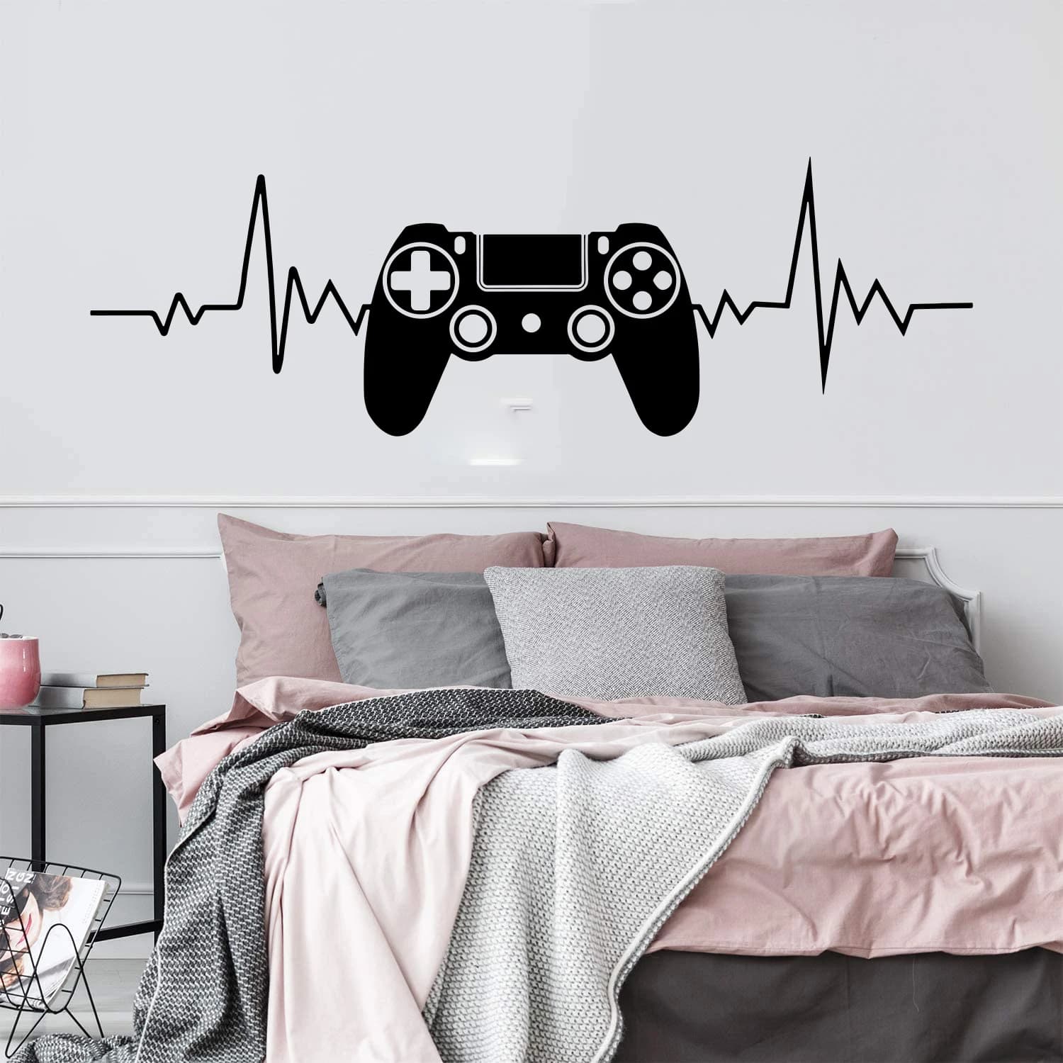 Large Gamer Heartbeat Wall Sticker Playroom Bedroom Gaming Zone Game Controller Ps Xbox Wall Decal Vinyl Home Decor