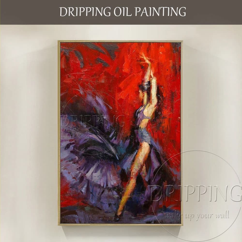 Hand-painted Beauty Wall Art Dancing Flamenco Dancer Oil Painting on Canvas Beauty Spanish Lady Dancing Flamenco Oil Painting