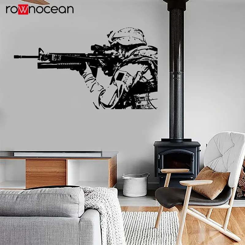 Modern War Theme US Soldier Marine Seal Military Wall Sticker Vinyl Home Decor Design Decals Murals Boys Room Wall Poster 3637