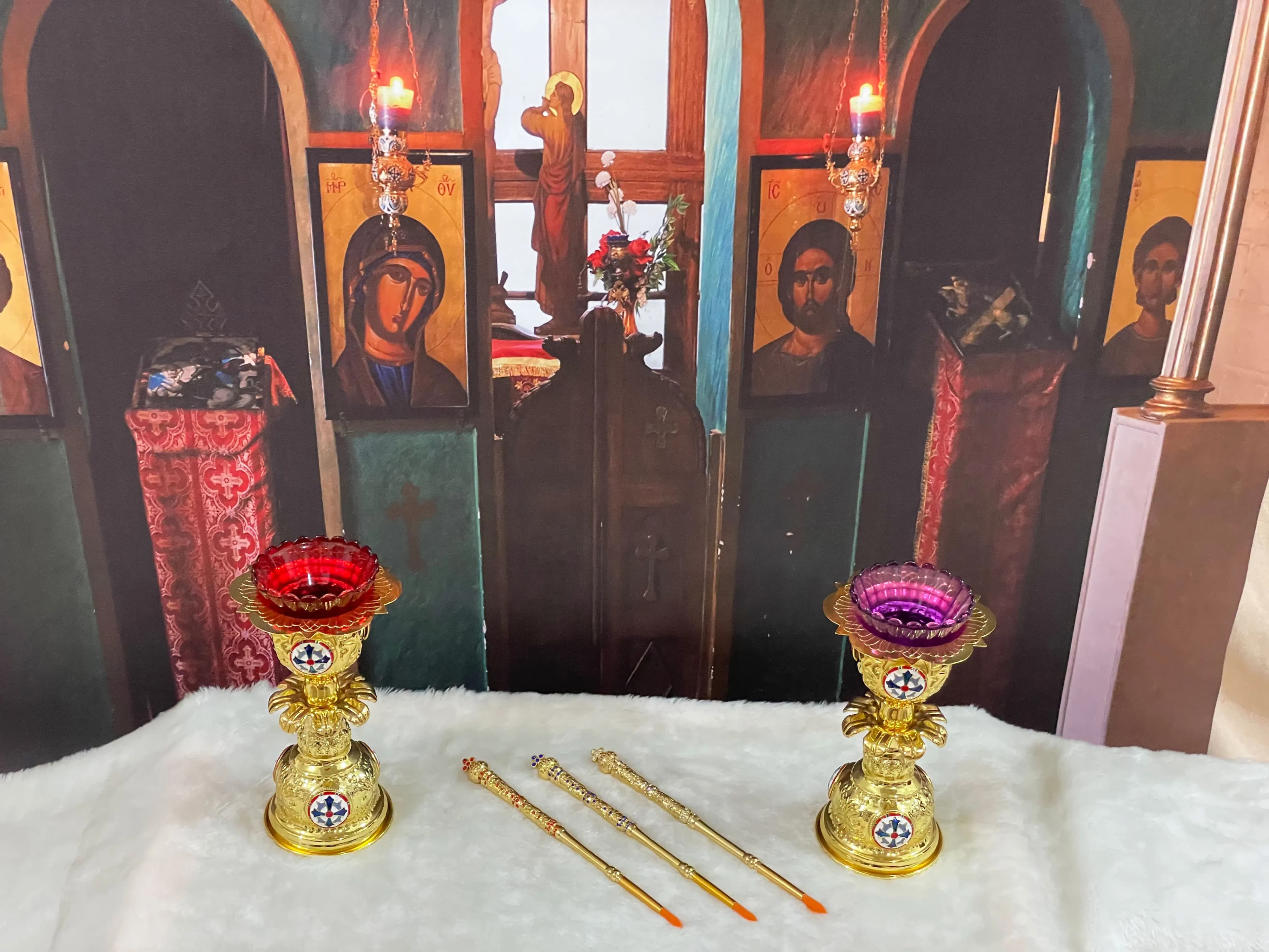 HTISOK Orthodox Cross Holy Oil Brush Ceremonial Articles Metalware Prayer Fountain Pen Gold Plating крест в машину