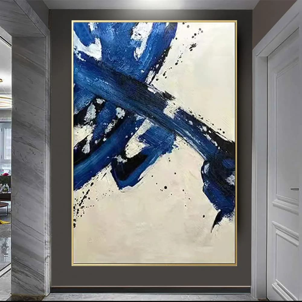 Large Modern Hand-Painted Abstract Line Oil Painting Wall Art On Canvas Creative Blue Lines Pictures For Living Room Home Decor
