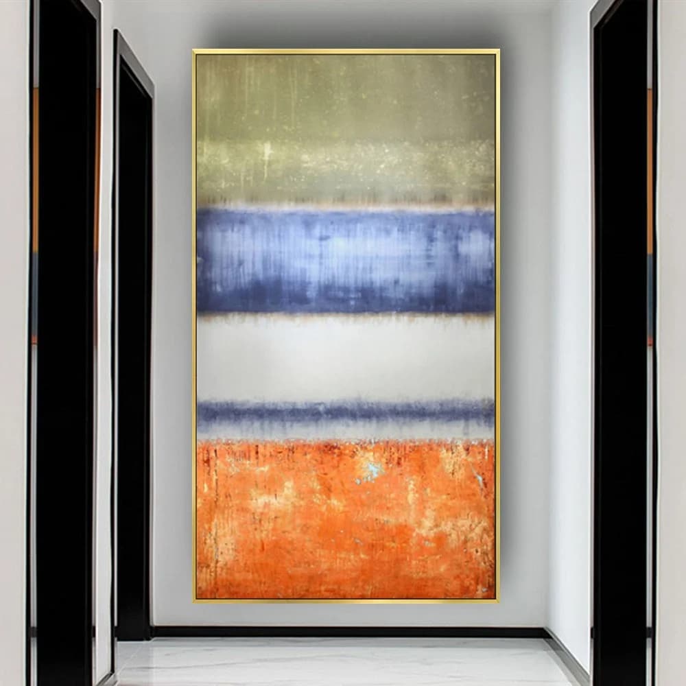 Golden Orange Blue Abstract Lines Graffiti Wall Art Hand-Painted Oil Painting Bright Canvas Art Mural Living Room Home Decor Art