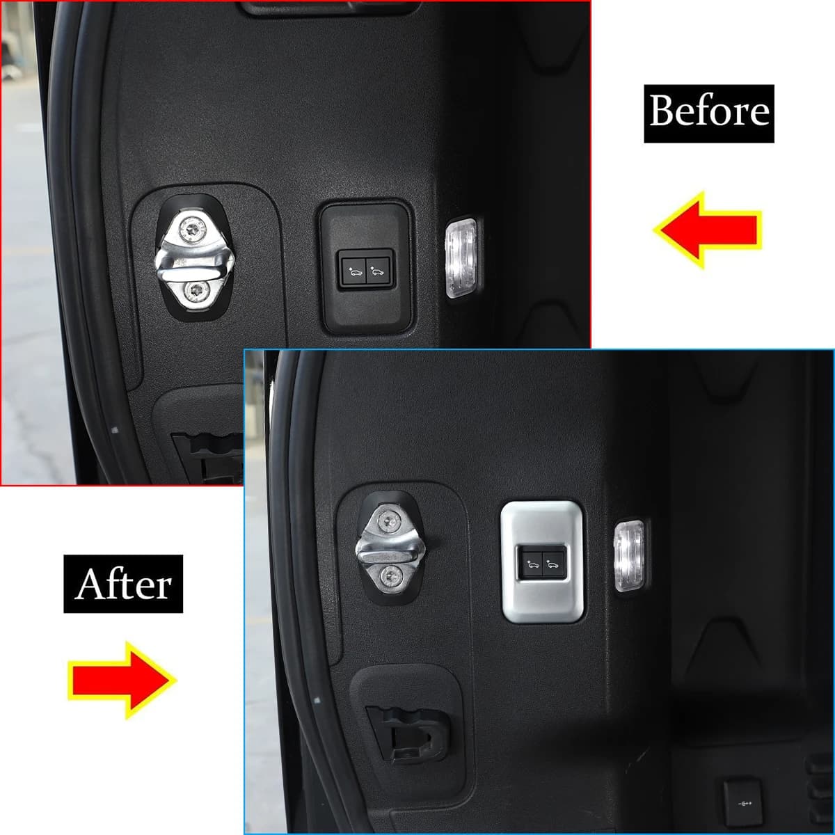 1Pcs  ABS Silver For Land Rover Defender 90 110 2020-2024 Car Trunk Height Adjustment Button Frame Sticker Car  Accessories