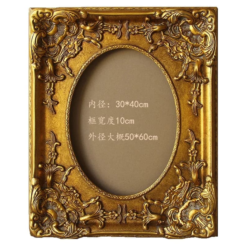 European Solid Wood Picture Frame Round Oval Solid Wood Picture Frame Gold Distressed Width 9.5cm Thickness 4.2cm