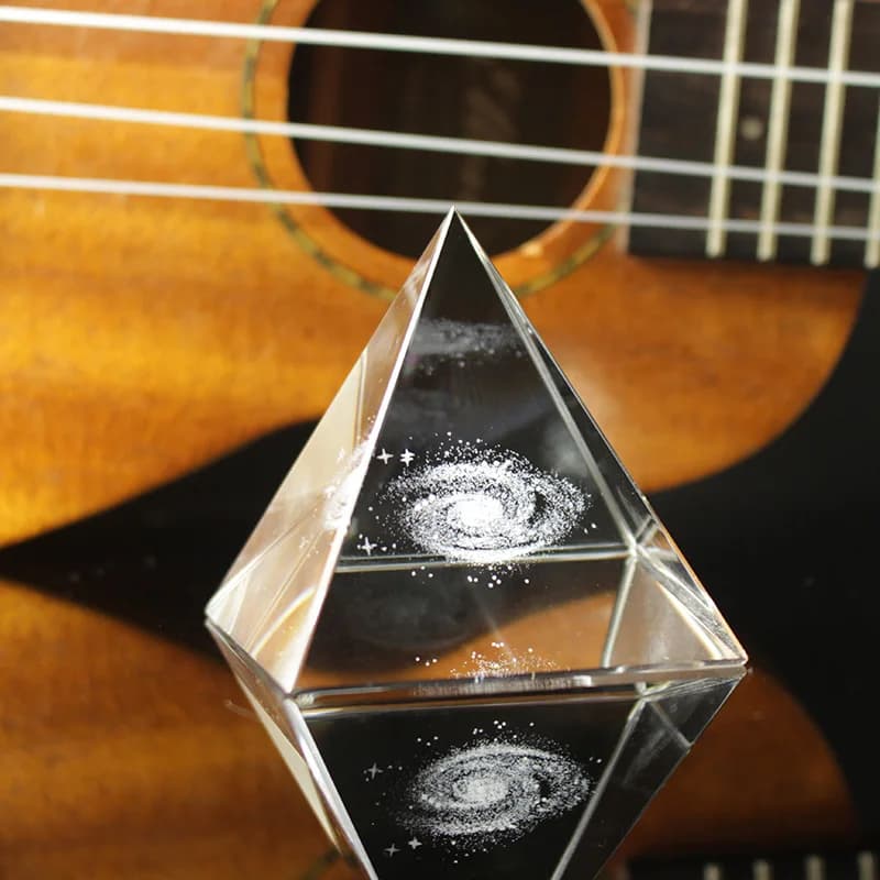 Crystal Pyramid 3D Laser Engraved Galaxy Glass Pyramid Fengshui Figurine Home Decoration Accessories for Living Room