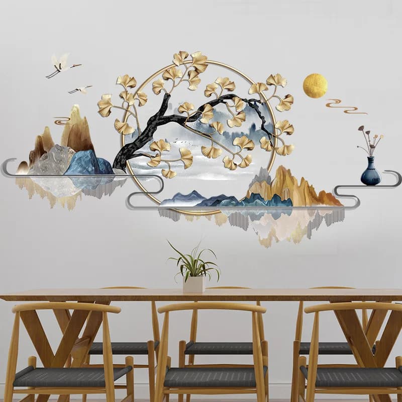 Chinese Style Landscape Wall Sticker Ginkgo Tree Home Decor Art Vinyl Wall Decal Creative Mural Living Room Decor Wallpaper