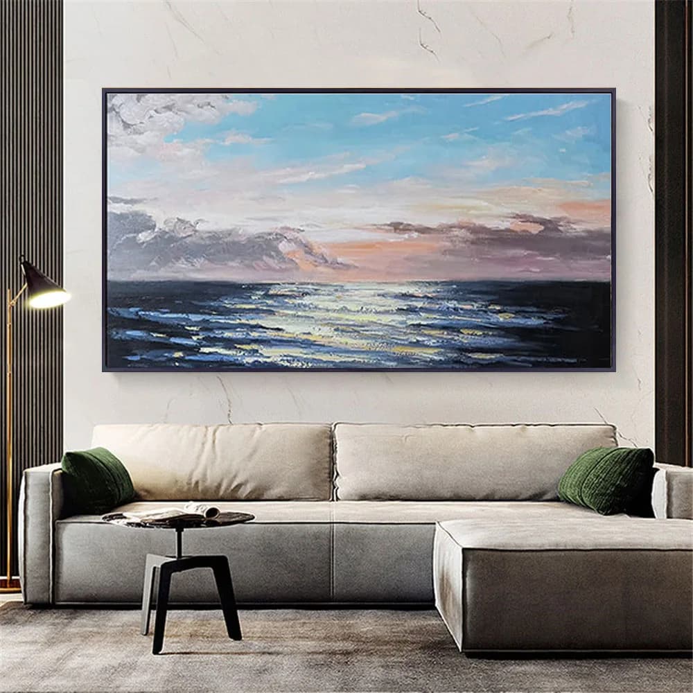 Large Horizontal Hand-Painted Oil Painting Landscape Wall Paintings Sky Sea And Lake Canvas Paint Hotel Home Living Room Decor
