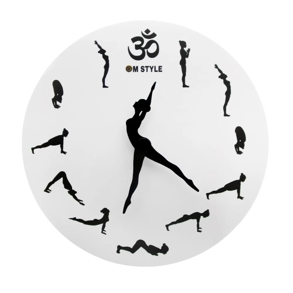 Yoga Pose Clock Hands Yoga Positions Sun Salutation OM Style Wall Clock Surya Namaskar Wall Art Modern Yogic Silent Wall Watch