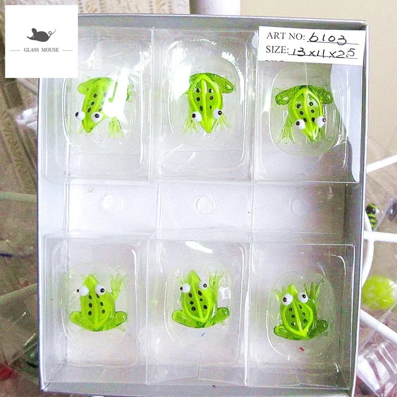 6pcs Custom Handmade murano glass Frog ornament Aquarium fish tank desktop decorative Figurines Miniature animals glass statues