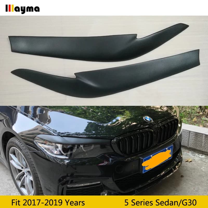Fiber Glass Car Headlights Eyebrows For BMW 5 Series 525i Sedan 2017 2018 2019 Matte Black Primer FRP Front Lamp Eyelids G30