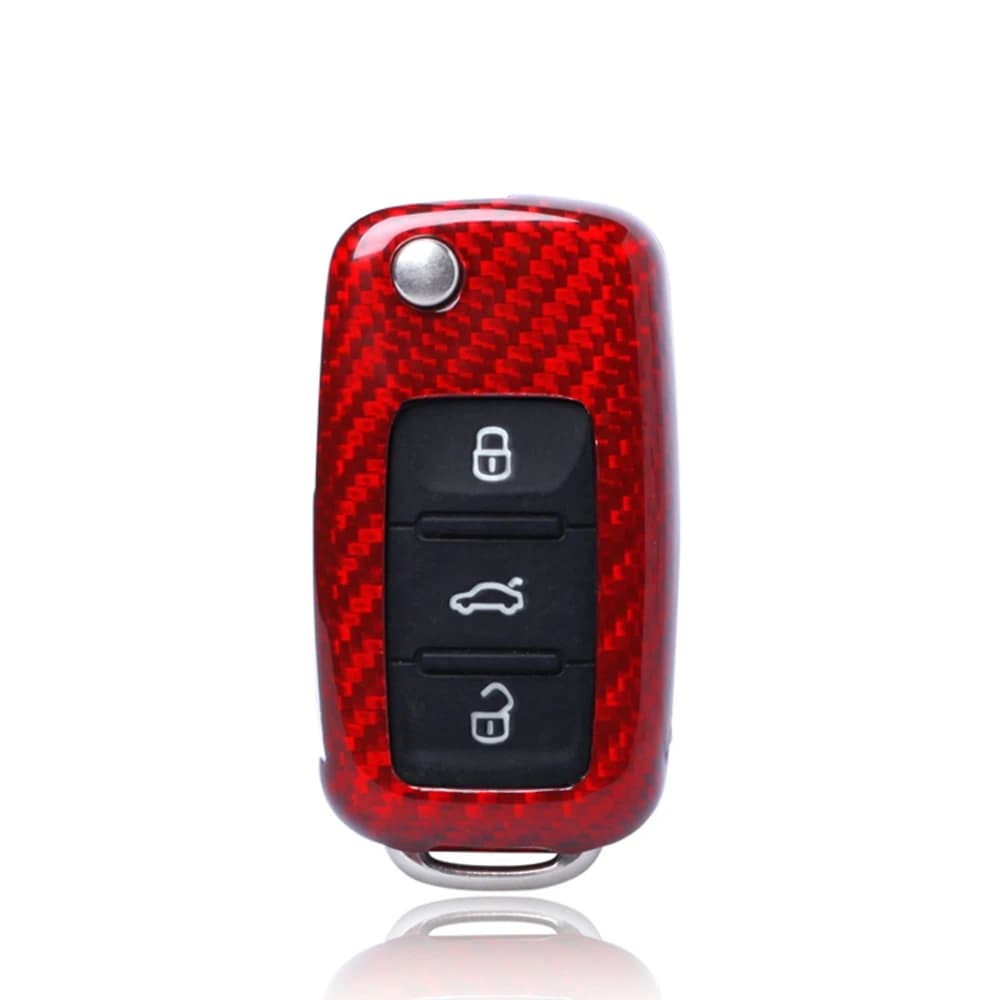 For Volkswagen VW Golf GTI R32 Jetta Rabbit Polo 2015-2017 Carbon Fiber Black/Red Remote Smart Folding Key Fob Shell Cover Case