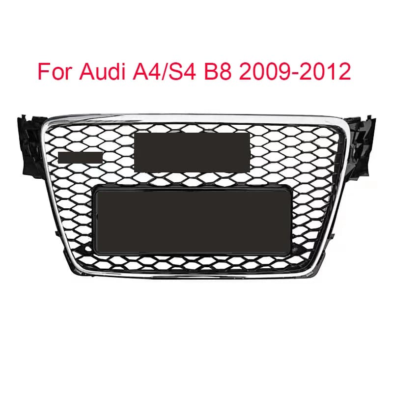 Car Modification Front Bumper Grille Grill Fit for Audi A4/S4 B8 2009 2010 2011 2012 (Black + Silver) Mesh