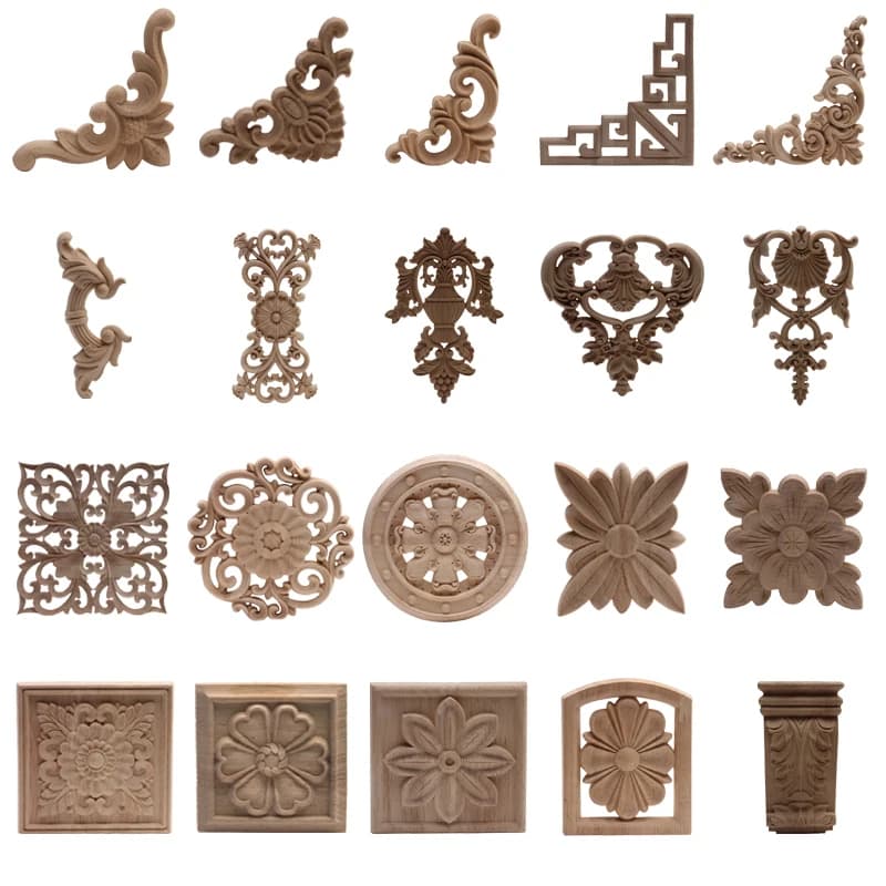 NEW Onlay Wood Applique Wood Craft Wood Decal Wood Carving Door Natural Exquisite Floral Wooden Furniture Decoration Accessories