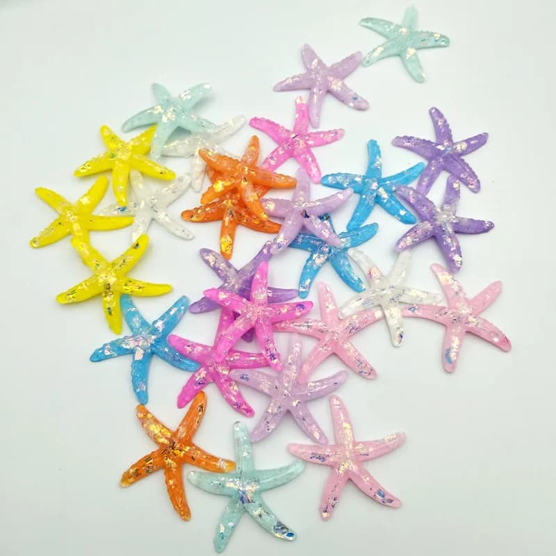 10pcs DIY Resin Adorable Glitter Colorful Starfish Shell For Home Wedding   DIY Embellishments For Scrapbooking Accessorie
