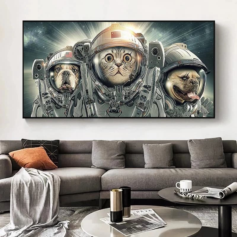 Animal Astronauts In Space Canvas Painting Cat and Dog Decorative Pictures Creative Wall Posters and Prints Home Decor Cuadros