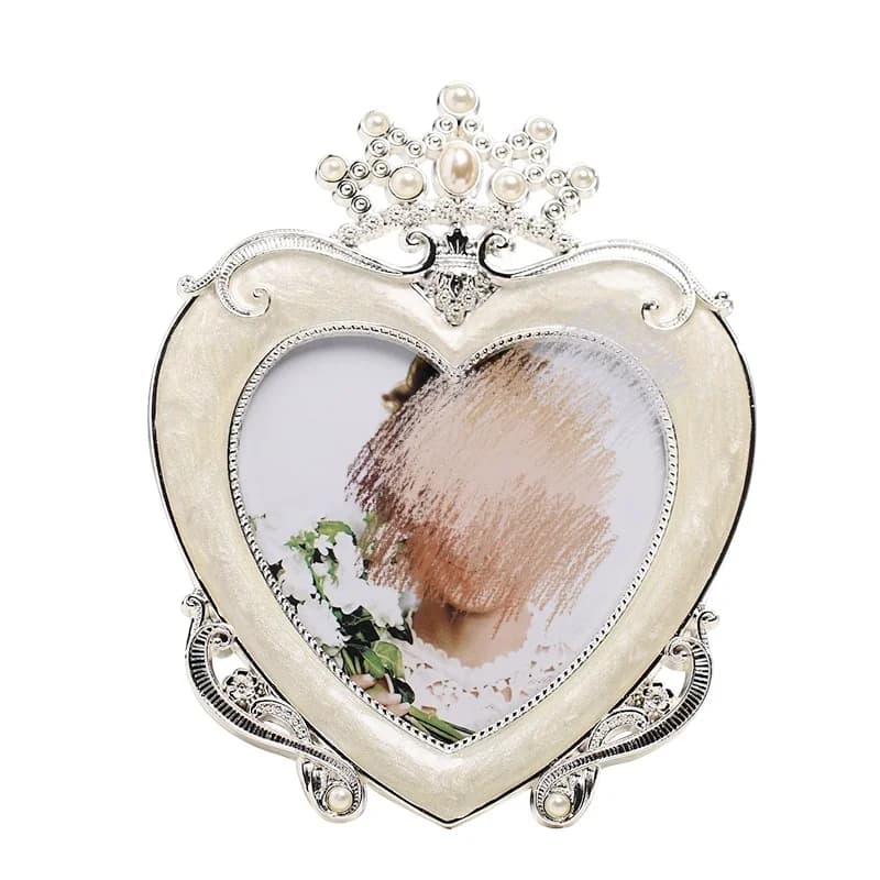 Heart-Shaped Decoration Metal Photo Frame, Wedding Photo Crown Baby Photo Frame, 5"