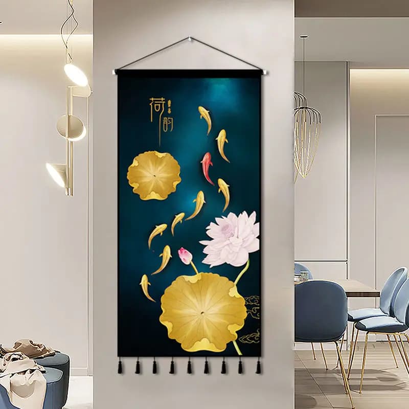 Tapestry decoration painting living room entrance porch new Chinese background cloth wall decoration hanging cloth wall decor