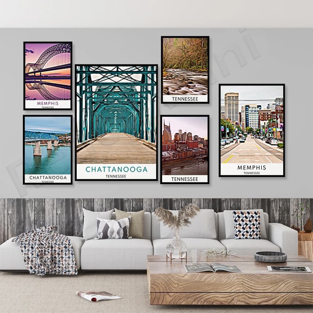 Chattanooga Print, Memphis prints, Tennessee print art travel poster canvas print gift