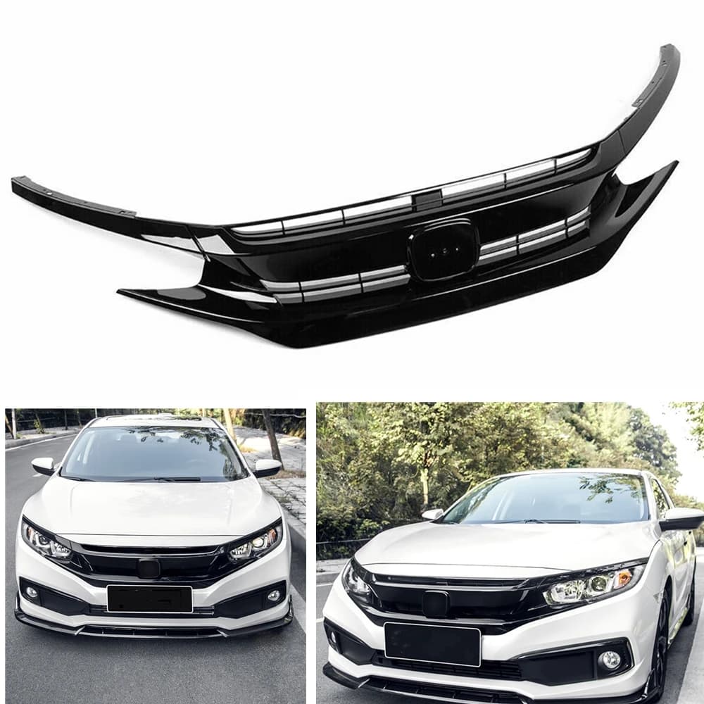 For Honda Civic 10th 2016-2021 Coupe Sedan Front Grille Racing Grills Upper Bumper Intake Hood Mesh Grid Splitter Spoiler