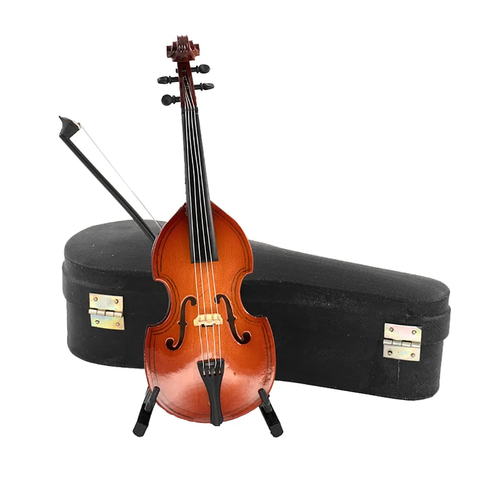 Wooden Miniature Bass Cello Model with Support Mini Musical Instrument 1/12 Dollhouse 1/6 Action Figure Accessories Decoration