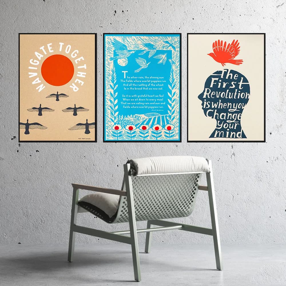 Navigate Together Posters and Prints Flying Geese Red Sun Canvas Painting Inspirational Wall Picture for Living Room Home Decor