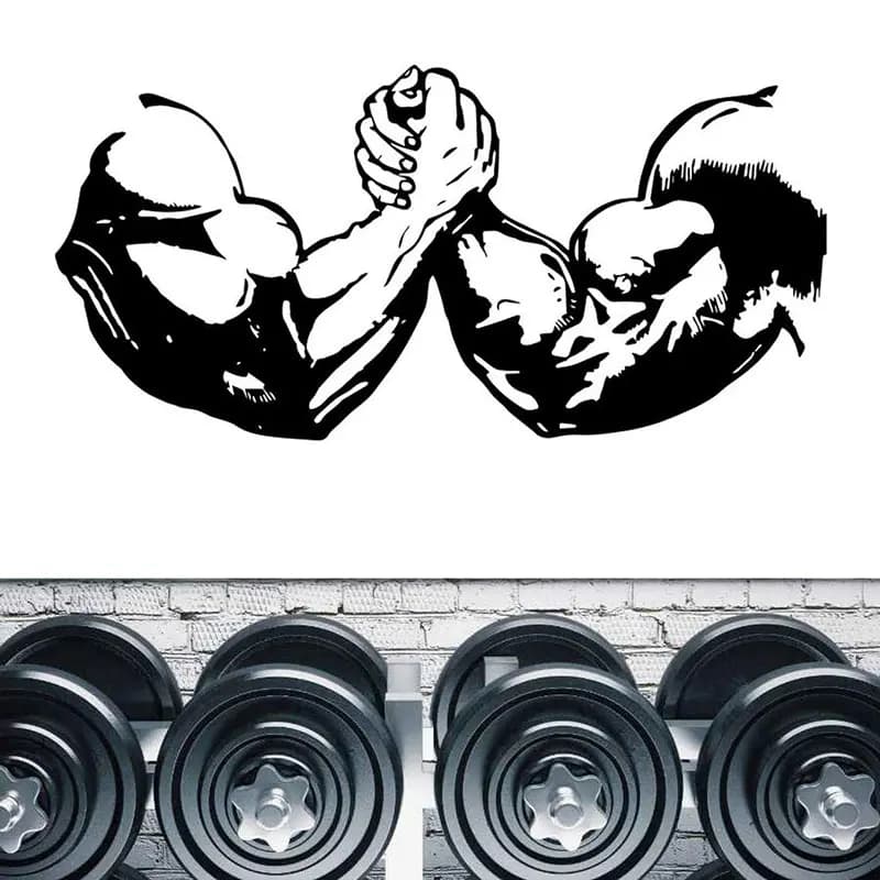 Bodybuilder Gym Fitness Sport Muscles Arm Wrestling Wall Sticker Vinyl GYM Decoration Decal Removable Mural Wallpaper S012