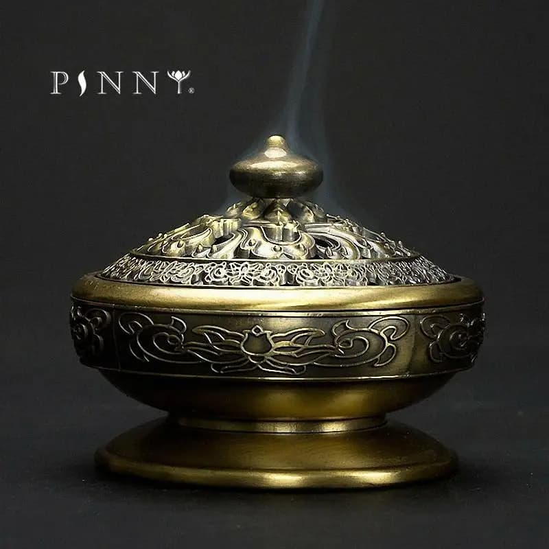 PINNY Nepalese Classical Metal Incense Burner Alloy Coil Censer Buddha Decor Cone Incense Base Sandalwood Metal Crafts