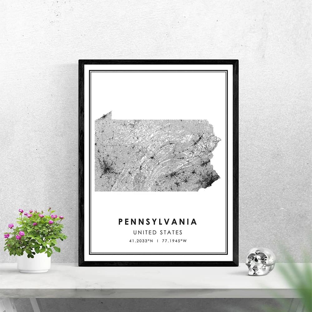 Prints Pennsylvania State US United States Map Poster Modern Canvas Painting Abstract Wall Art For Living Room Home Decor