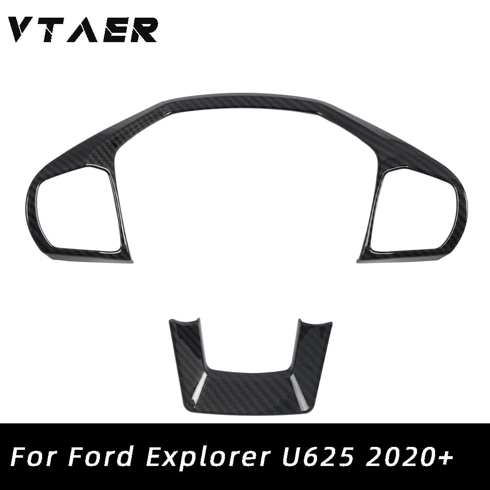 Car Accessories For Ford Explorer U625 2020 2021 2022 2023 2024 Carbon Fiber Grain Interior Steering Wheel Decoration Cover Trim