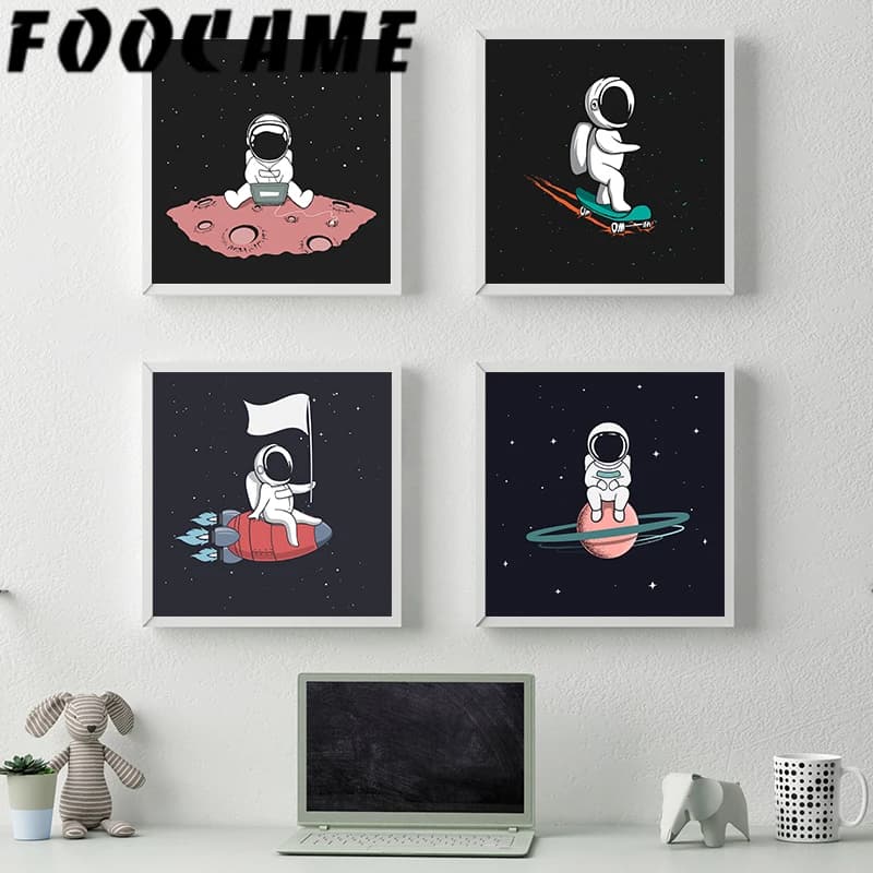 Astronaut Space Planet Posters for Wall Kids Rocket Art Prints Nordic Canvas Painting Baby Nursery Room Decoration Pictures