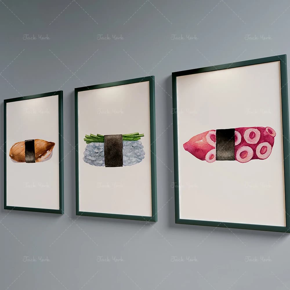 Set of 3 Kitchen Prints | Watercolor Sushi Wall Art | Modern Japanese Wall Decor | Home Decor | Food Art | Gift Idea