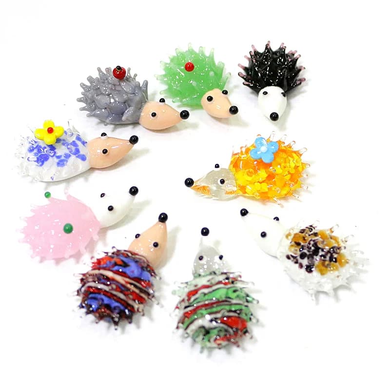 Creative Colorful Cartoon Animal Mini Figurines Cute Handmade Glass Hedgehog Tiny Statue Craft Ornaments Fairy Garden Decoration
