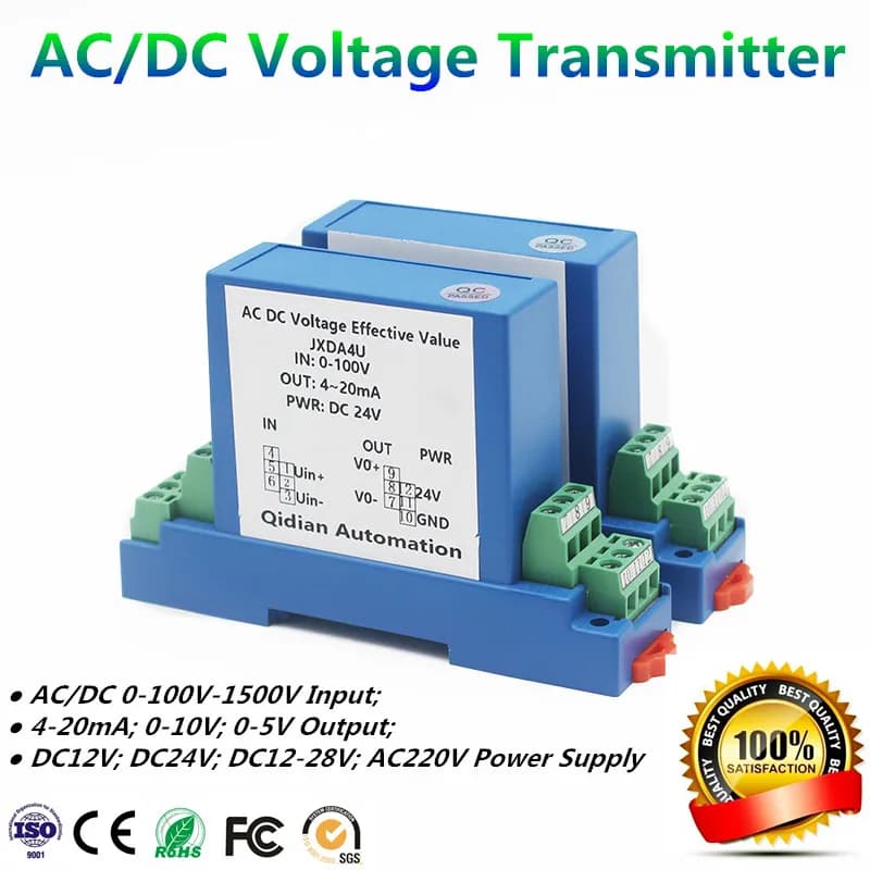 DC Voltage Transmitter 1V/5V/10V/50V/100V/200V/300V/500V/1000V High Volatge Transducer Factory Supply AC Voltage Sensor