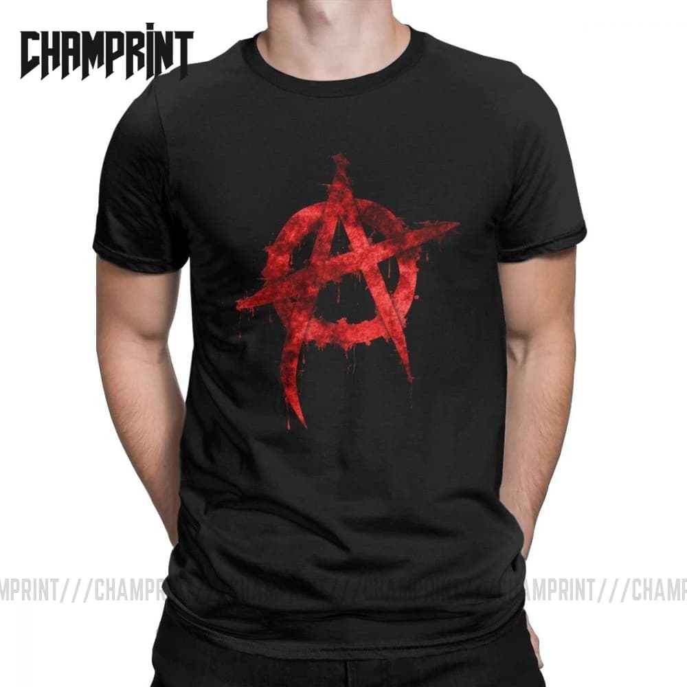Vintage Anarchy Anarchist T-Shirts Men Crew neck 100% Cotton T Shirt Short Sleeve anarchy symbol Clothing Plus Size 4XL 5XL 5XL