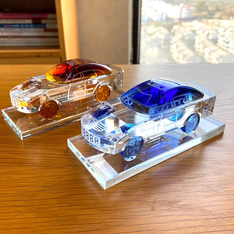 Crystal Realistic Car Model Figurine Glass Car Interior Perfume Bottle Ornament Paperweight Home Table Decor Kids Christmas Gift