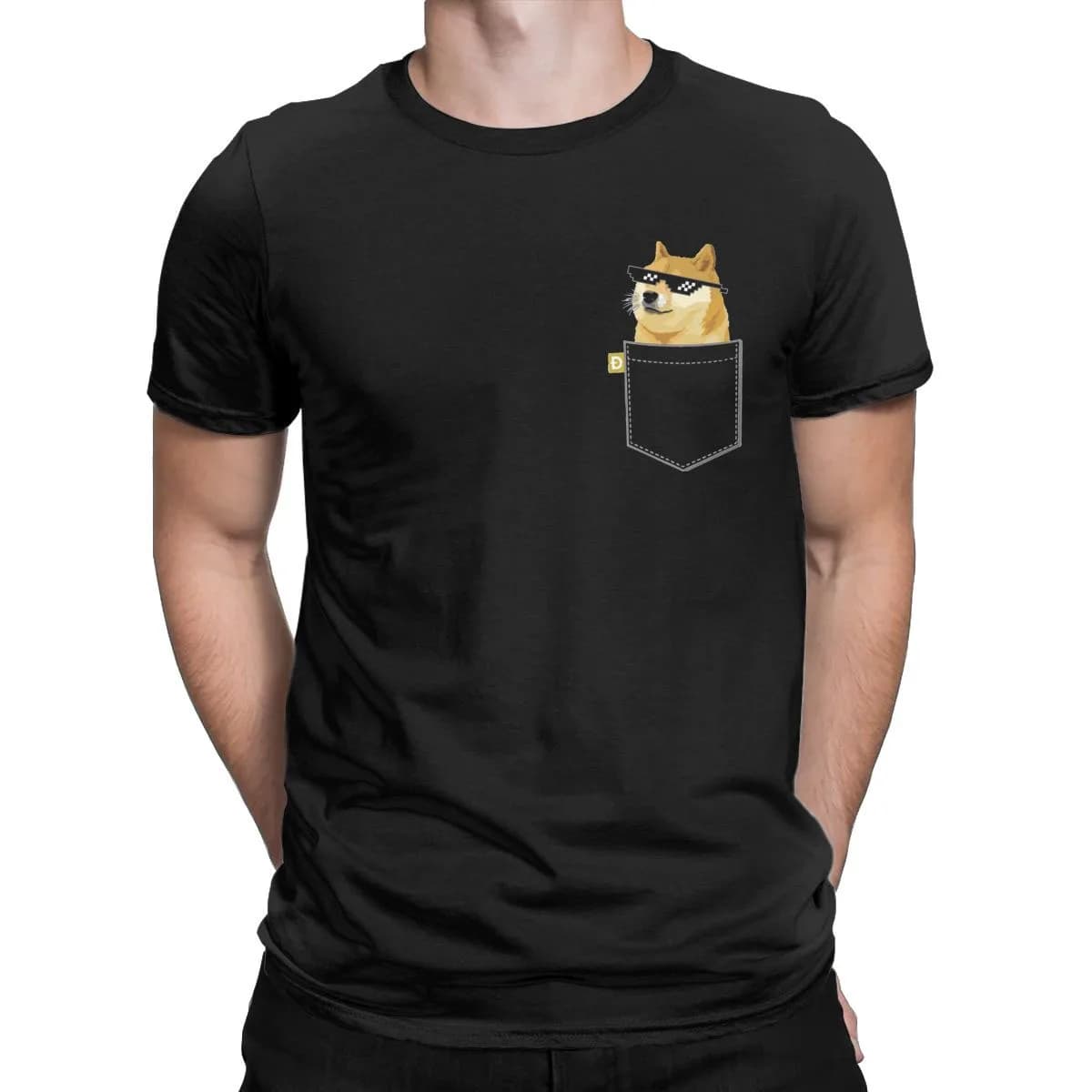 Dogecoin Crypto Doge Coin Faux Pocket T-Shirt for Men Amazing Pure Cotton Tees Round Neck Short Sleeve T Shirts Graphic Clothes