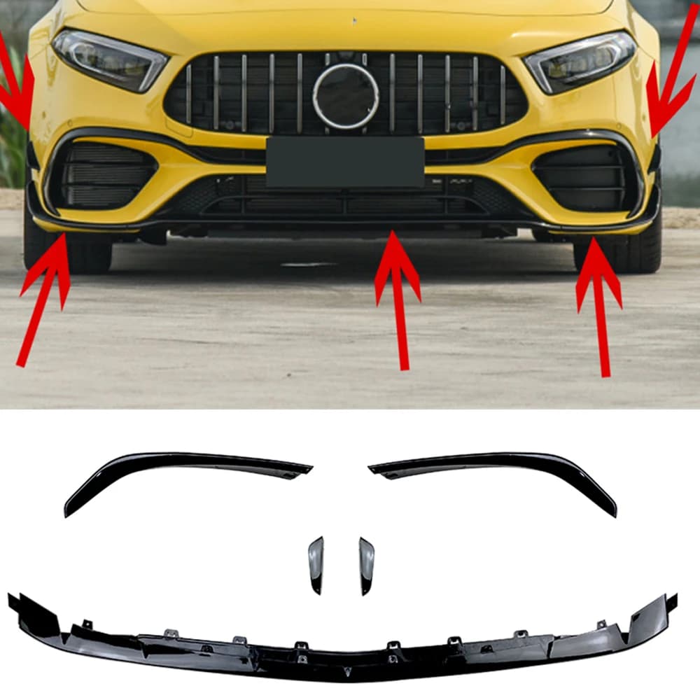 Front Bumper Spoiler Lip For Mercedes Benz W177 A-Class Hatchback A45 AMG 2018 2019 2020 2021 Black Lower Air Vent Trim Splitter