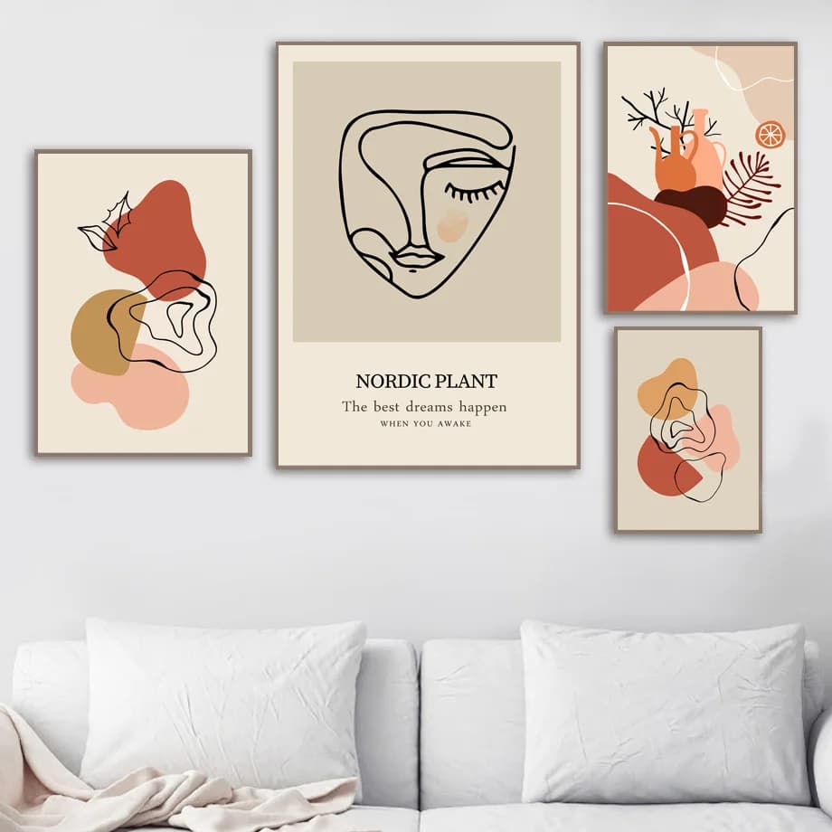 Abstract Line Drawing Face Plant Leaf Vase Wall Art Canvas Painting Posters And Prints Wall Pictures For Living Room Home Decor