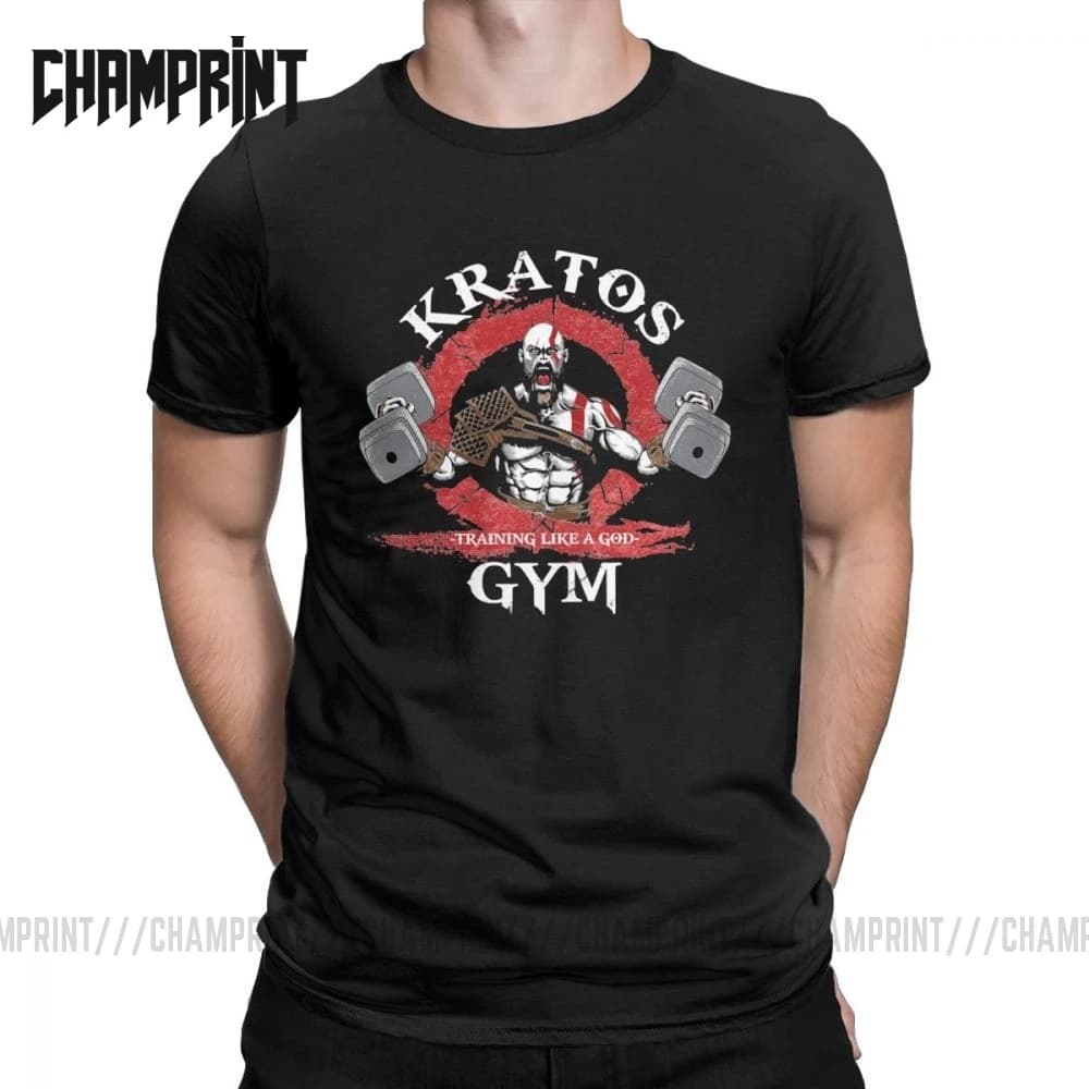 Retro God Of War Kratos Gym Workout Bodybuilding T Shirt Spartan Warrior Fitness Graphic Clothes 100% Cotton All Size Tops S-6XL