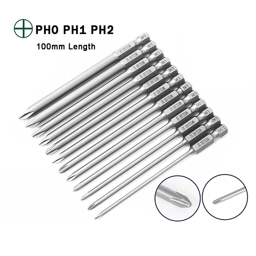 1pcs 1/4" Hex Driver Strong Magnetic Phillips Cross Bits 100mm 120mm PH0 PH1 PH2 S2 Screwdriver Bit Electric Impact Drill Bit