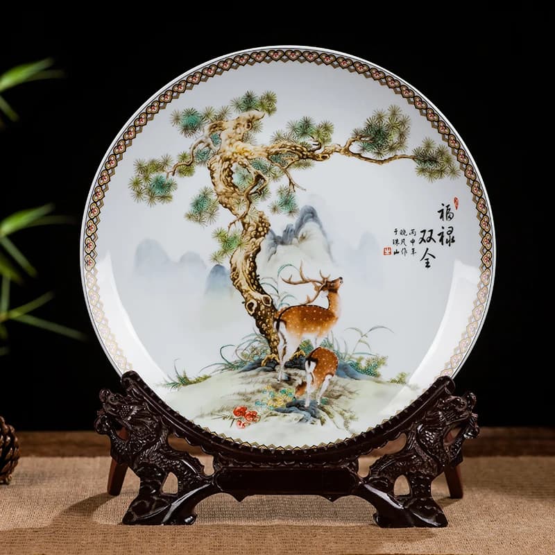 Jingdezhen Ceramic Plate Hang Dish Plate Traditional Style Porcelain Decorative Plate Metope For Living Room Hotel