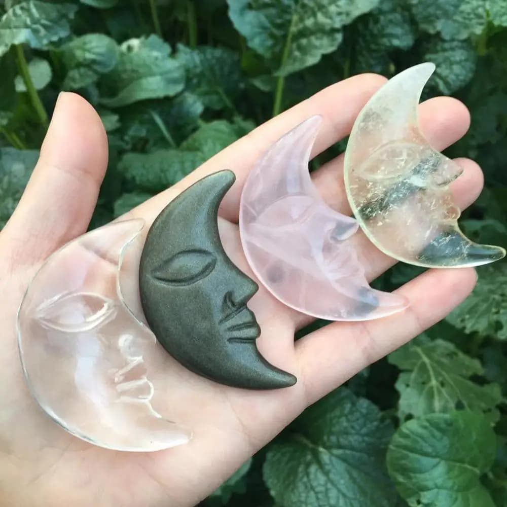 hand carved quartz crystal moon rose crystal gold obsidian healing stone