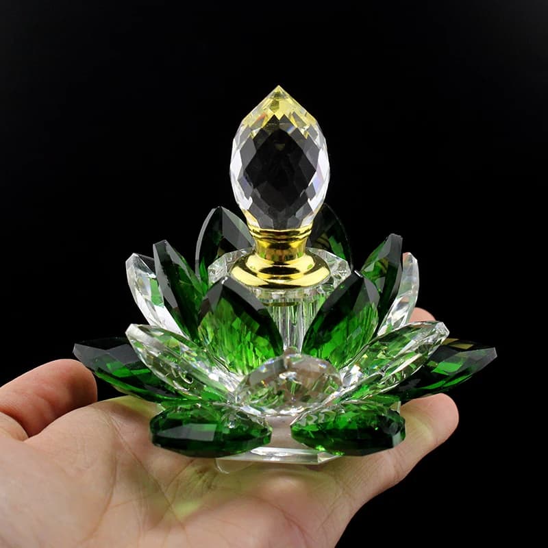 Rainbow Crystal Perfume Bottle Lotus Flower Glass Oil Bottle Refillable Home Decor Ornament Travel Gift For Lady