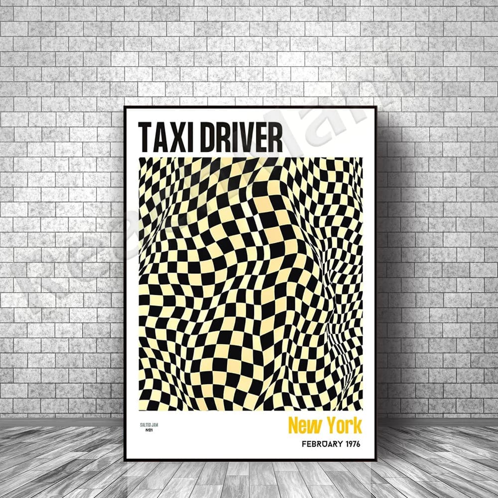 Taxi driver poster, trendy checkered wave retro art print, movie art, movie decoration, home decoration concept retro, movie cla