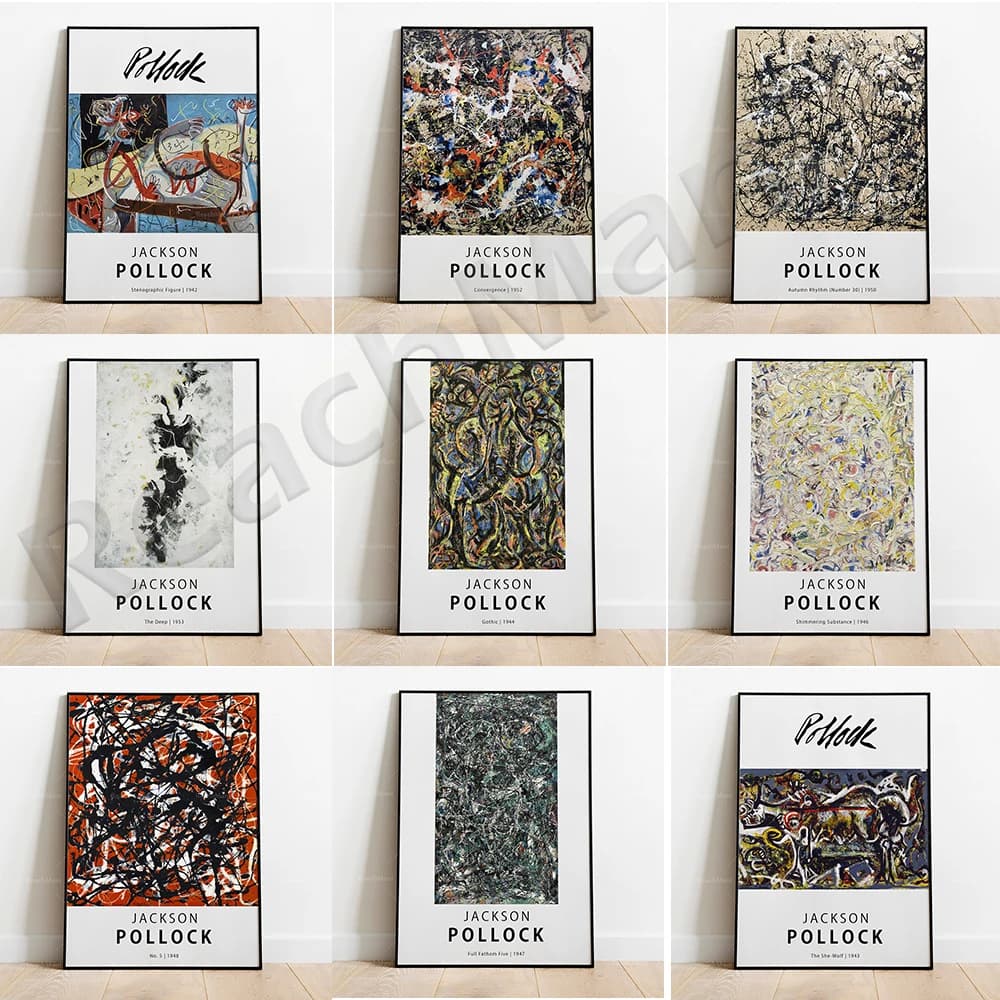 Famous Jackson Pollock abstract artwork poster graffiti canvas painting prints wall pictures for living room home decoration