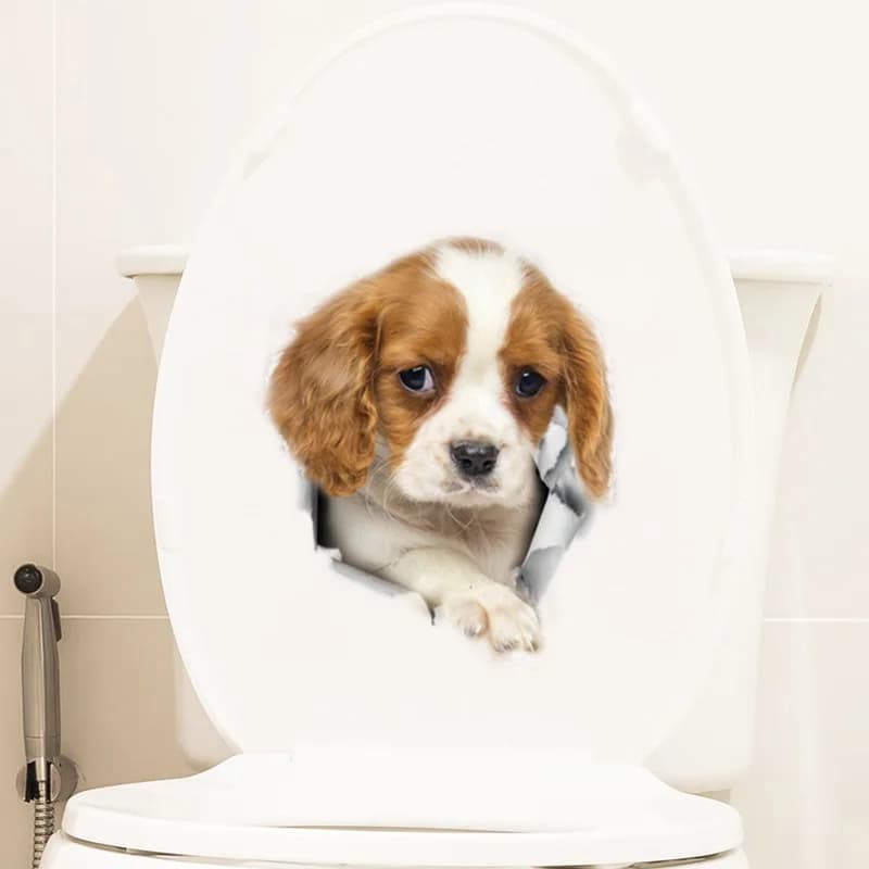 Cute Puppy Wall Sticker For Bathroom Decoration Paster Living Room Fridge Animal Mural Funny Dog Toilet Decor Removable Decals