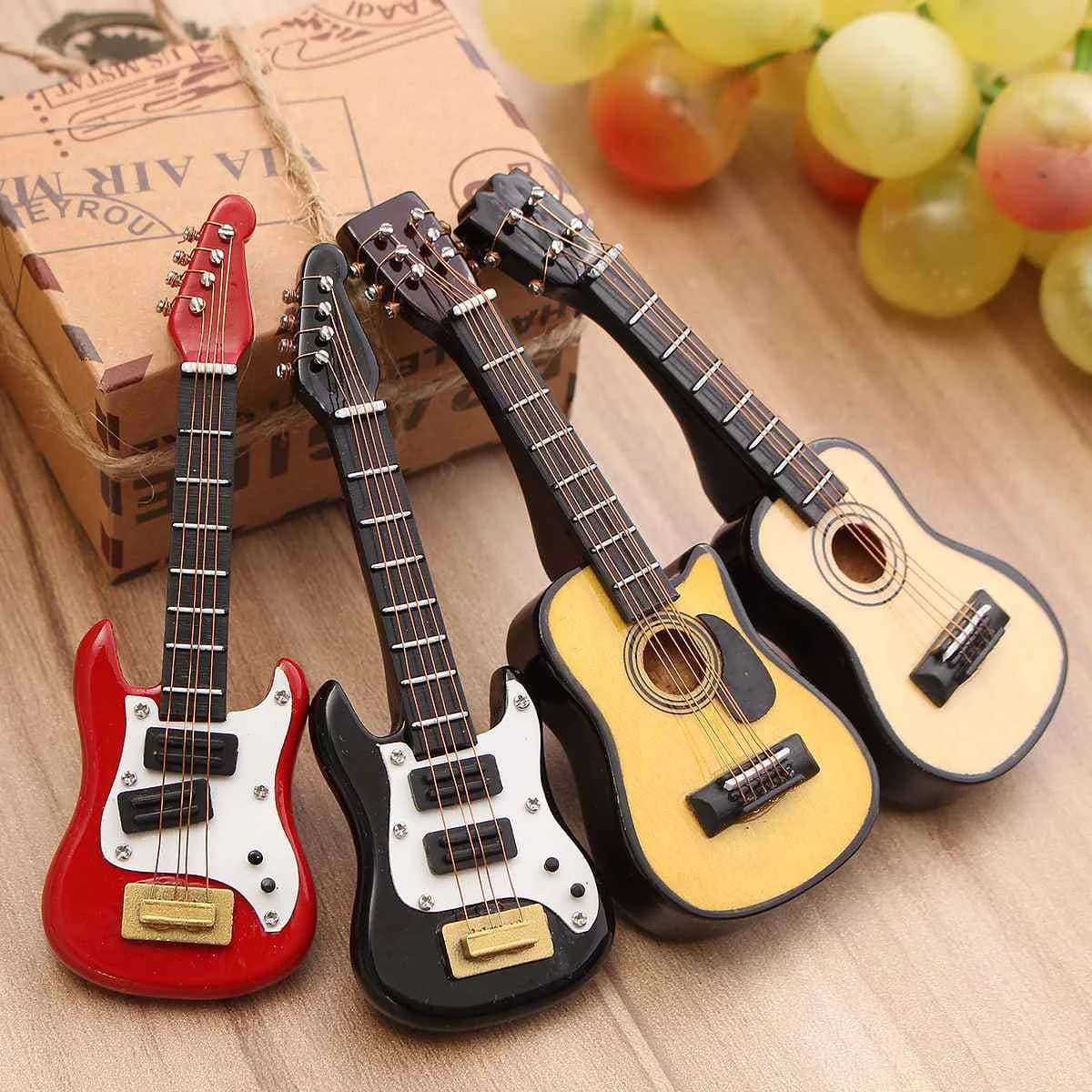 4Pcs Kiwarm Fashion 1/12 Scale Dollhouse Miniature Guitar Accessories Instrument Part for Home Decor Gift Wood Craft Ornaments